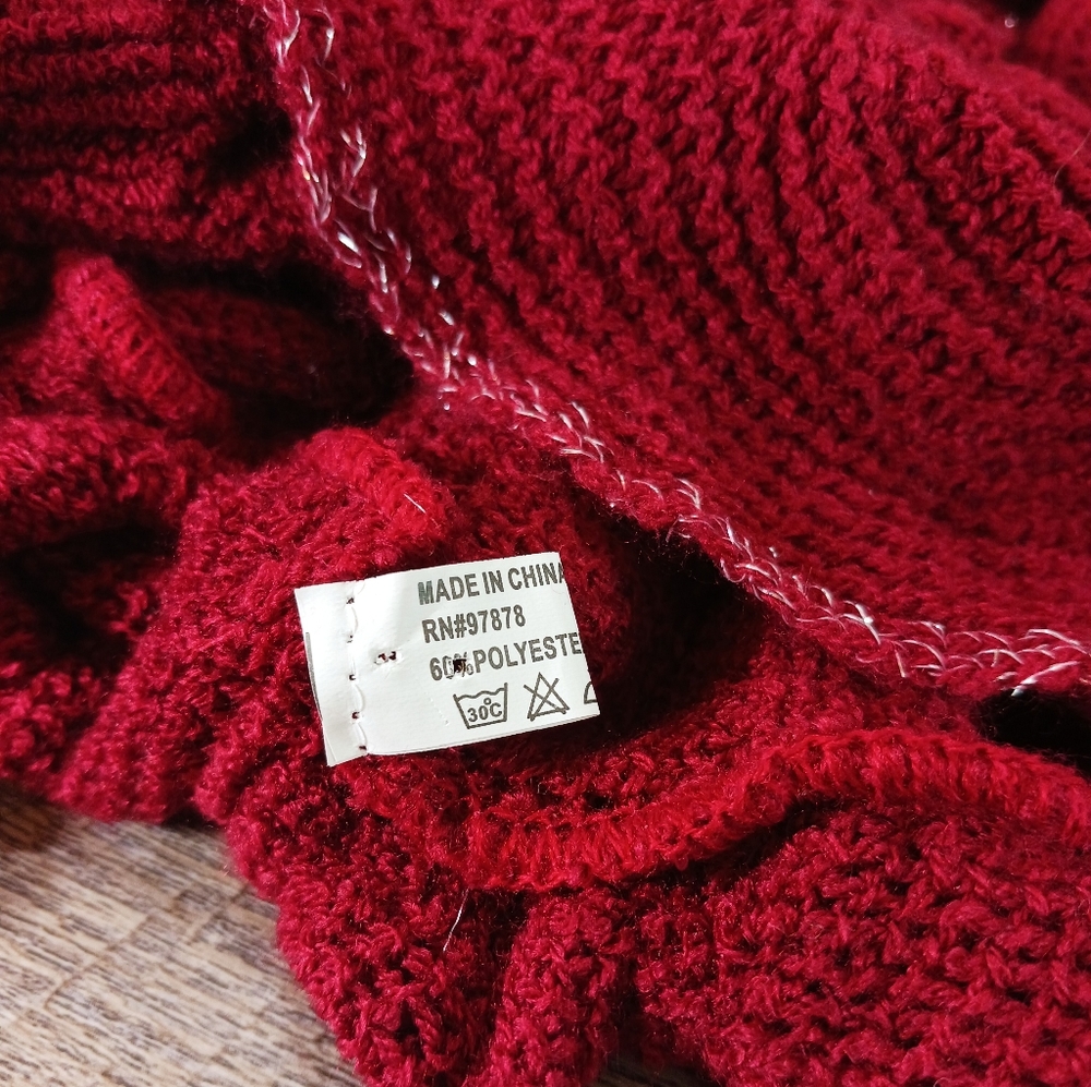 Knit Infinity Scarf Women's One Size Red Silver Metallic Ruffled Textured - Picture 5 of 6